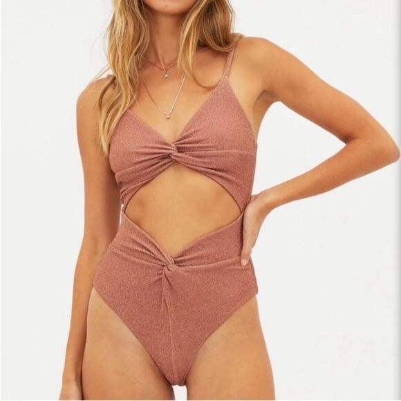 Beach Riot Aviva Rib One Piece Swimsuit Swim Free People Desert Mirage L NWOT - Picture 1 of 14